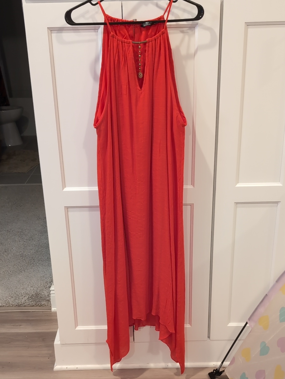Flowy Reddish Orange Halter Midi Dress - Mlle Gabrielle
